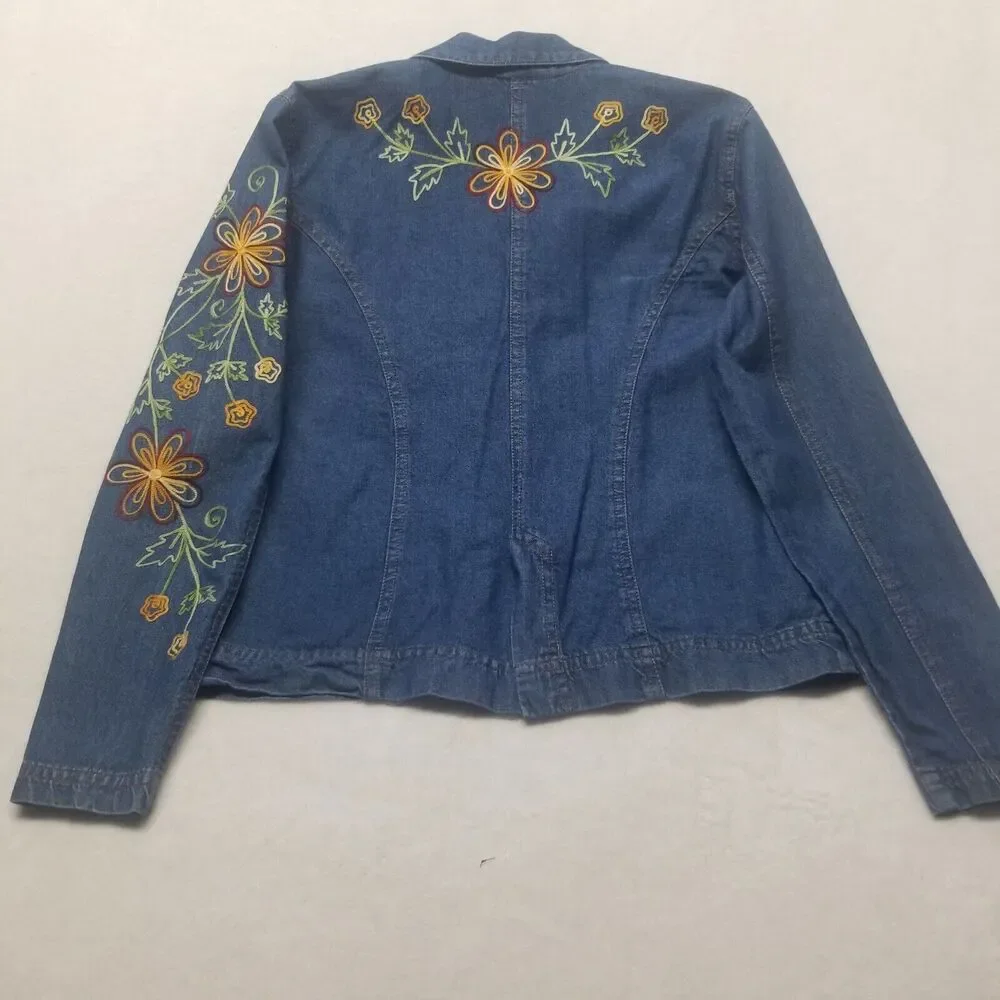 Norm Thompson Small Jacket Lightweight Denim Embroidered Bohemian Festival Boho